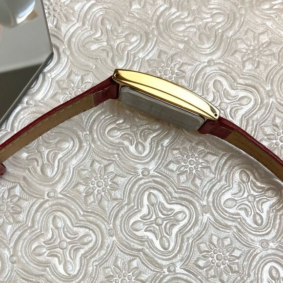 Marcel Drucker Red Gemstone Bezel Tank Style Watch with Pink MOP Dial - Picture 12 of 16